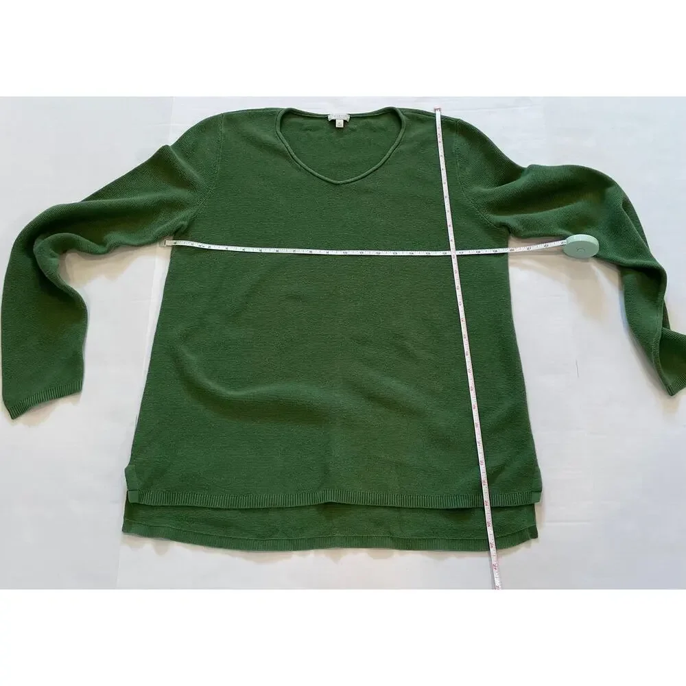 Talbots Dark Green Long Sleeve V-Neck Sweater, Cotton, Size M